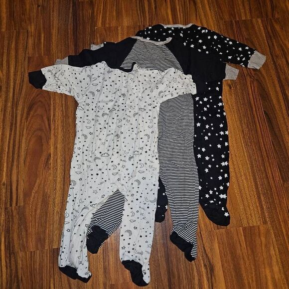 5 For $25 Gerber Black and White Set of 3 Cotton Zipper Footies Baby Size 6-9M - Picture 3 of 3